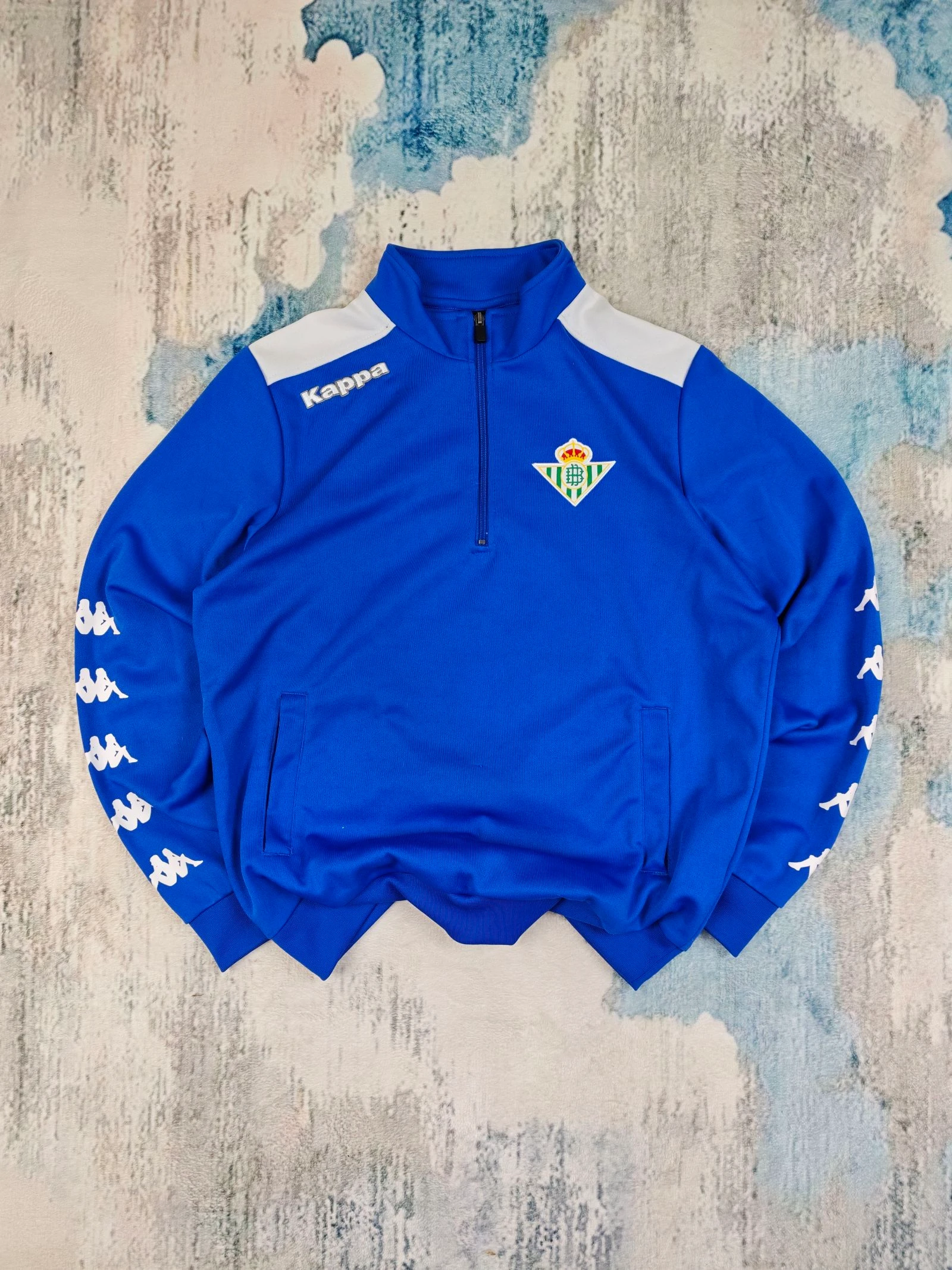 Jaqueta de treino Kappa Real Betis Football azul branco com zíper quarto tamanho G – photo 2